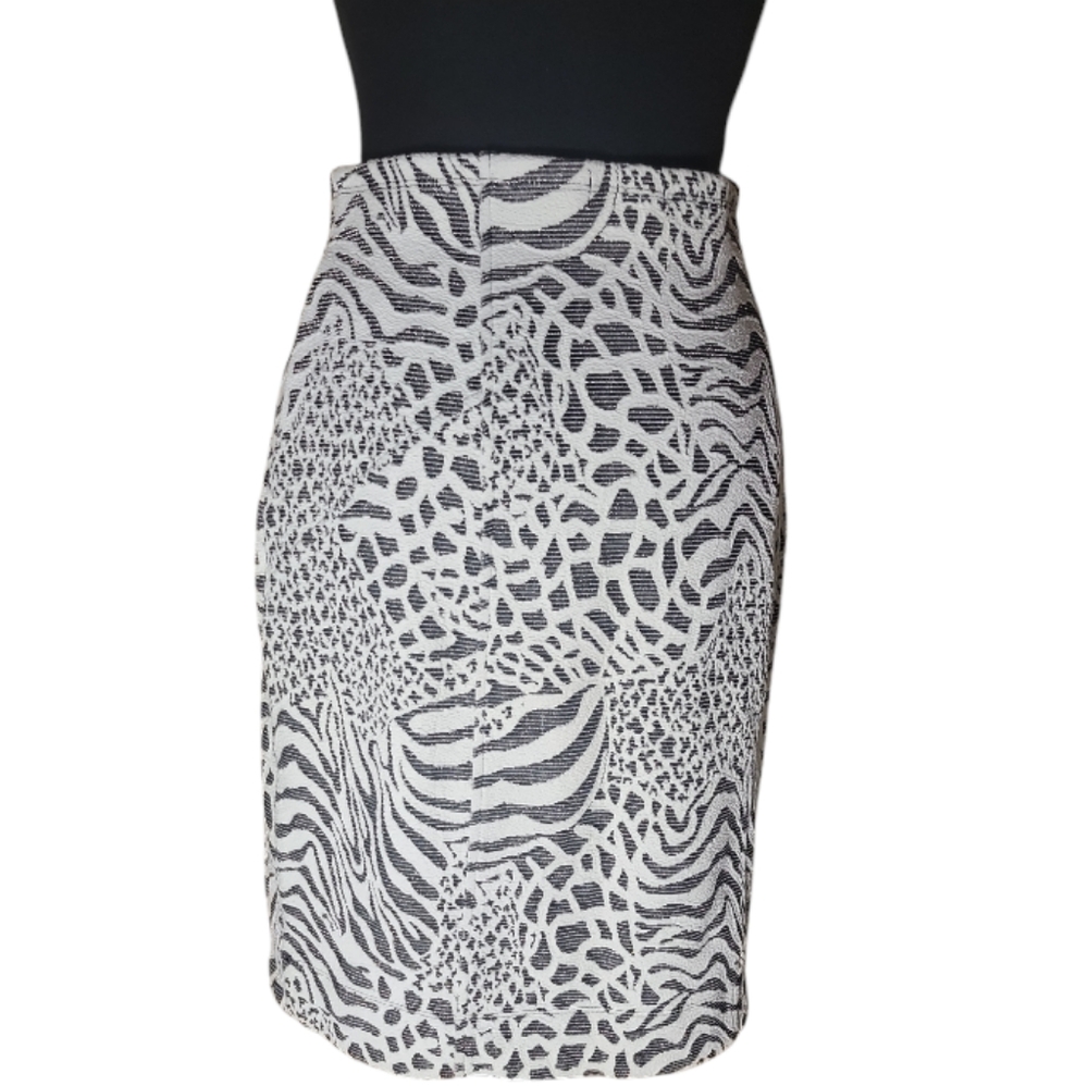 I Love Ronson shimmer animal print pull on pencil skirt size medium black white